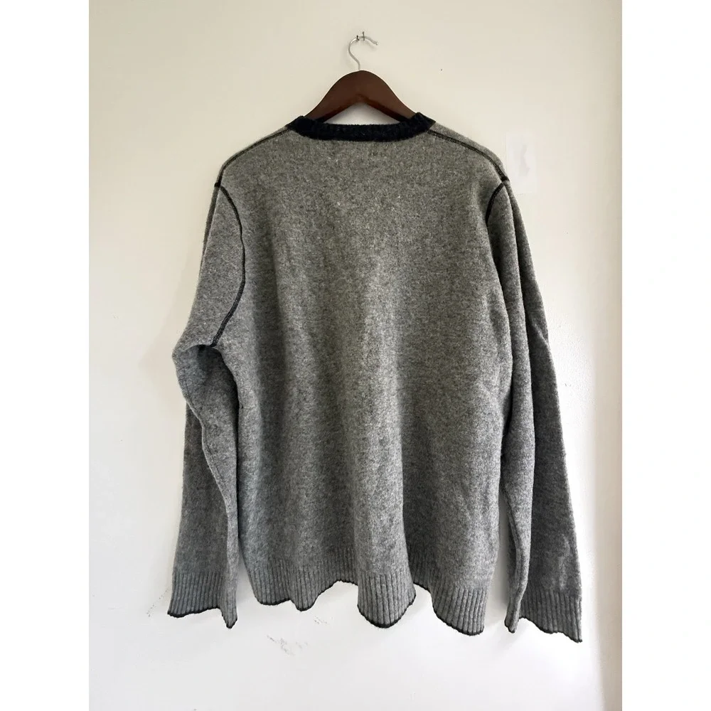 Express Men XXL Gray V Neck Sweater Black Trim Pullover Minimalist Classic